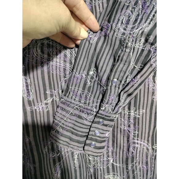 Ariat purple embroidered long sleeve snap front shirt men XL - Picture 5 of 6